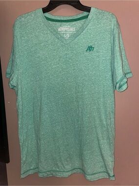 Aeropostale Men's V-Neck Tee in Mint Green Vintage Y2K Soft Relaxed Fit